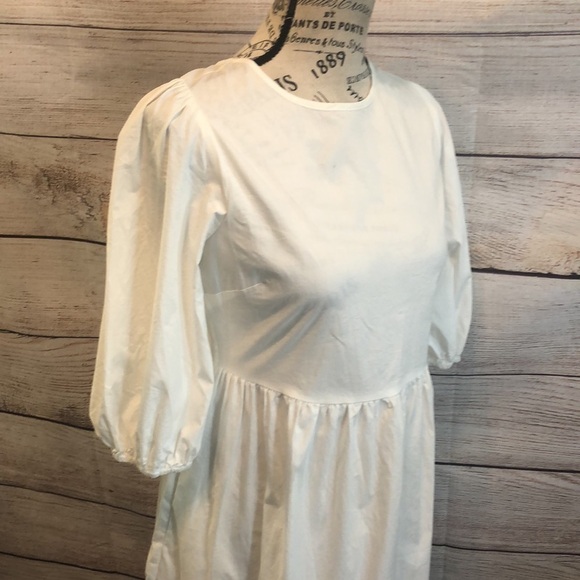 WAYF Dress Lace-Up Back Puff Sleeves Babydoll Mini White Cotton Size Small - Picture 5 of 12